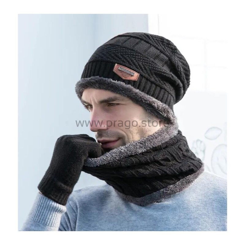 Winter Knit Woolen Cap with Neck Warmer Scarf Set for Men & Women - Image 3