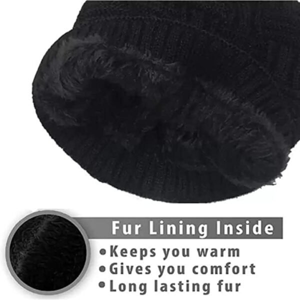 Men’s Winter Woolen Beanie Cap with Fur Inside – Warm & Comfortable Cold Weather Hat - Image 4