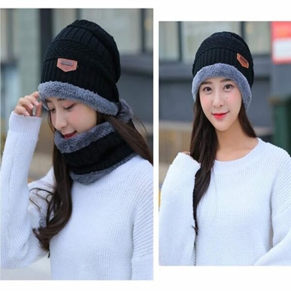 Winter Knit Woolen Cap with Neck Warmer Scarf Set – Warm & Stylish for Men & Women - Image 3