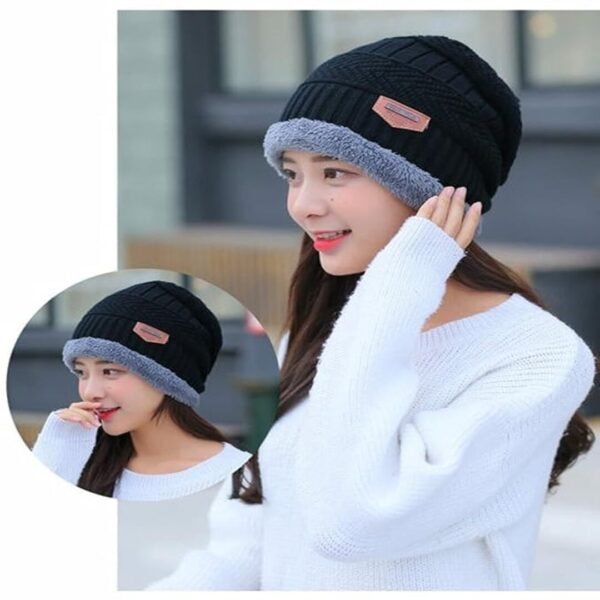 Winter Knit Woolen Cap with Neck Warmer Scarf Set – Warm & Stylish for Men & Women - Image 2