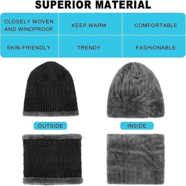 Winter Knit Woolen Cap with Neck Warmer Scarf Set – Warm & Stylish for Men & Women - Image 4