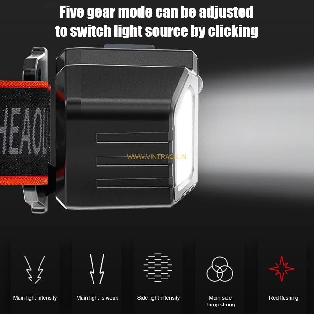 Motion Sensor Rechargeable LED Headlamp PS-63 | Hands-Free Headlight with Red Warning Flashlight for Outdoor, Camping, and Emergency Use - Image 2