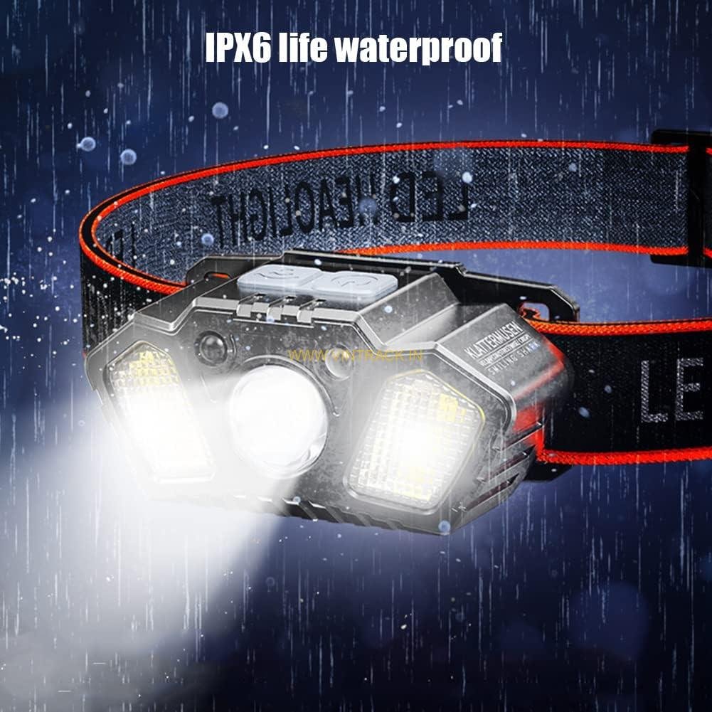 Motion Sensor Rechargeable LED Headlamp PS-63 | Hands-Free Headlight with Red Warning Flashlight for Outdoor, Camping, and Emergency Use - Image 5