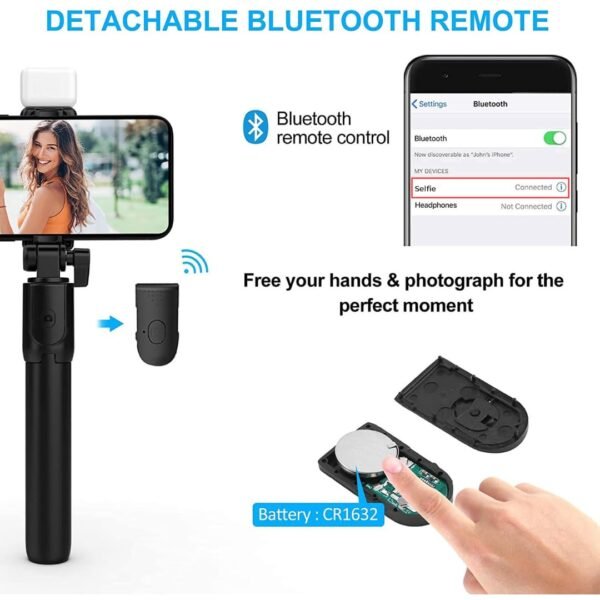 Bluetooth Tripod Selfie Stick – Small Size, Lightweight & Portable Phone Holder with Remote Control - Image 5