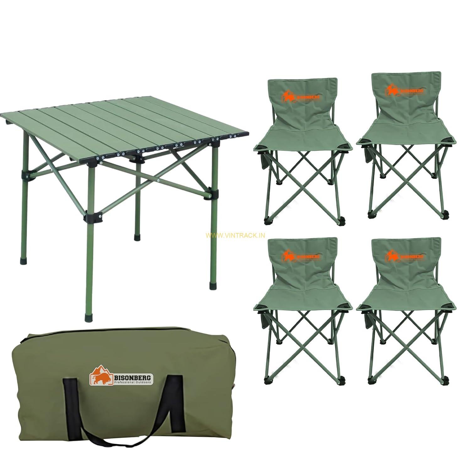 Outdoor Portable Folding Camping Table with 4 Chair Set PS120 | Foldable Picnic Dining Table for Travel, Hiking, Fishing & Camping