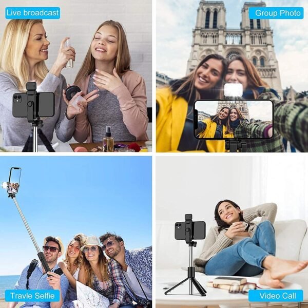Bluetooth Tripod Selfie Stick – Small Size, Lightweight & Portable Phone Holder with Remote Control - Image 4