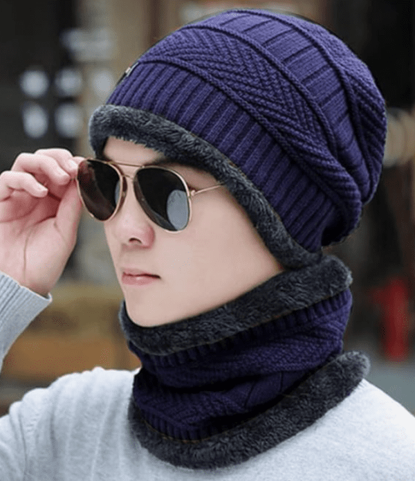 Winter Knit Woolen Cap with Neck Warmer Scarf Set for Men & Women - Image 4