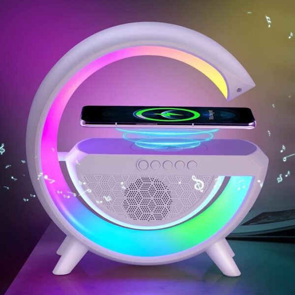 G Speaker Lamp - APP Control 3 in 1 Multi-Function Bluetooth Speaker with Wireless Fast Charging, RGB Light and Sunrise Alarm Clock for Bedroom & Bedside Table Wireless Charger Lamp - Image 3