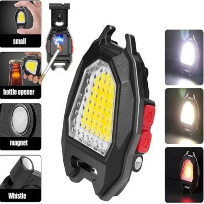 Portable Bright LED  Keychain COB Light with  6 Lighting Modes & Cigar  Lighter LED Front Light  (Black)