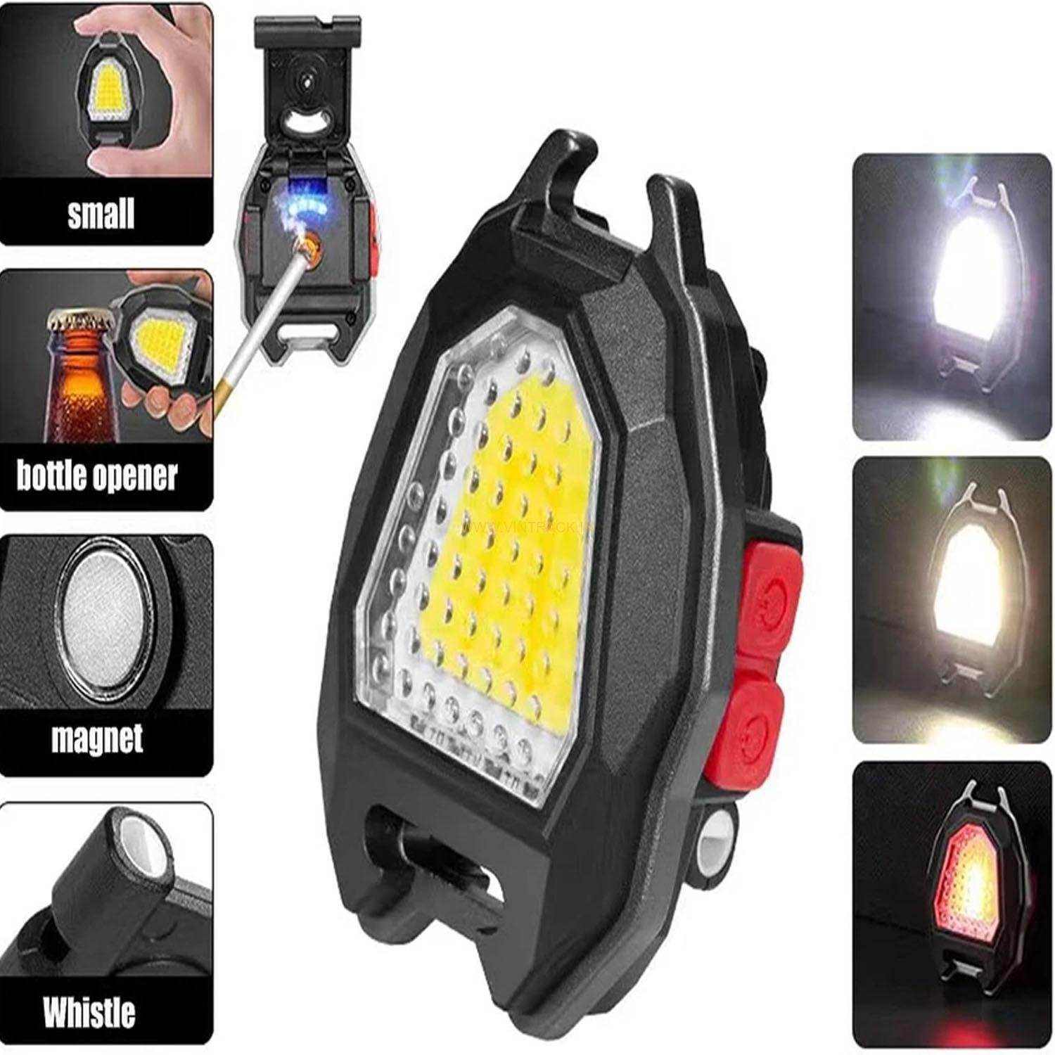 Portable Bright LED  Keychain COB Light with  6 Lighting Modes & Cigar  Lighter LED Front Light  (Black)