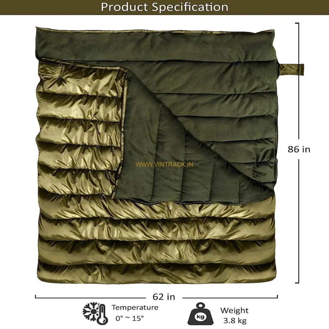 Olive Fleece Double Big Sleeping Bag – Queen Size, 0°F Temperature Rating, Perfect for Camping, Warm & Cozy for Two - Image 2
