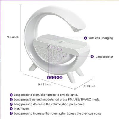 G Speaker Lamp - APP Control 3 in 1 Multi-Function Bluetooth Speaker with Wireless Fast Charging, RGB Light and Sunrise Alarm Clock for Bedroom & Bedside Table Wireless Charger Lamp