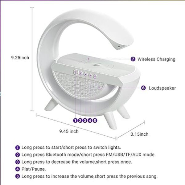 G Speaker Lamp - APP Control 3 in 1 Multi-Function Bluetooth Speaker with Wireless Fast Charging, RGB Light and Sunrise Alarm Clock for Bedroom & Bedside Table Wireless Charger Lamp