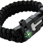 Survival Bracelet - Black,  Whistle, Compass, Fire  Starter, Tactical  Men &  Women (Black, Pack of 1)