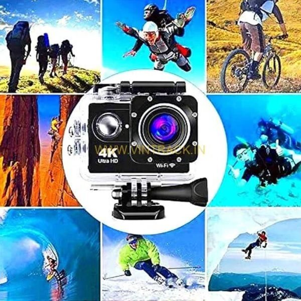 4K 30Fps Action Ultra Hd Camera with Accessories Kit | WiFi | 16 MP | 170 Degree Wide Angle Lens | 98FT Underwater Waterproof ditgital Camera for YouTube Vlogging, Bike Helmet vlogging (Black) - Image 3