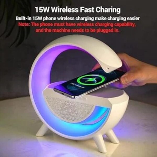G Speaker Lamp - APP Control 3 in 1 Multi-Function Bluetooth Speaker with Wireless Fast Charging, RGB Light and Sunrise Alarm Clock for Bedroom & Bedside Table Wireless Charger Lamp - Image 4