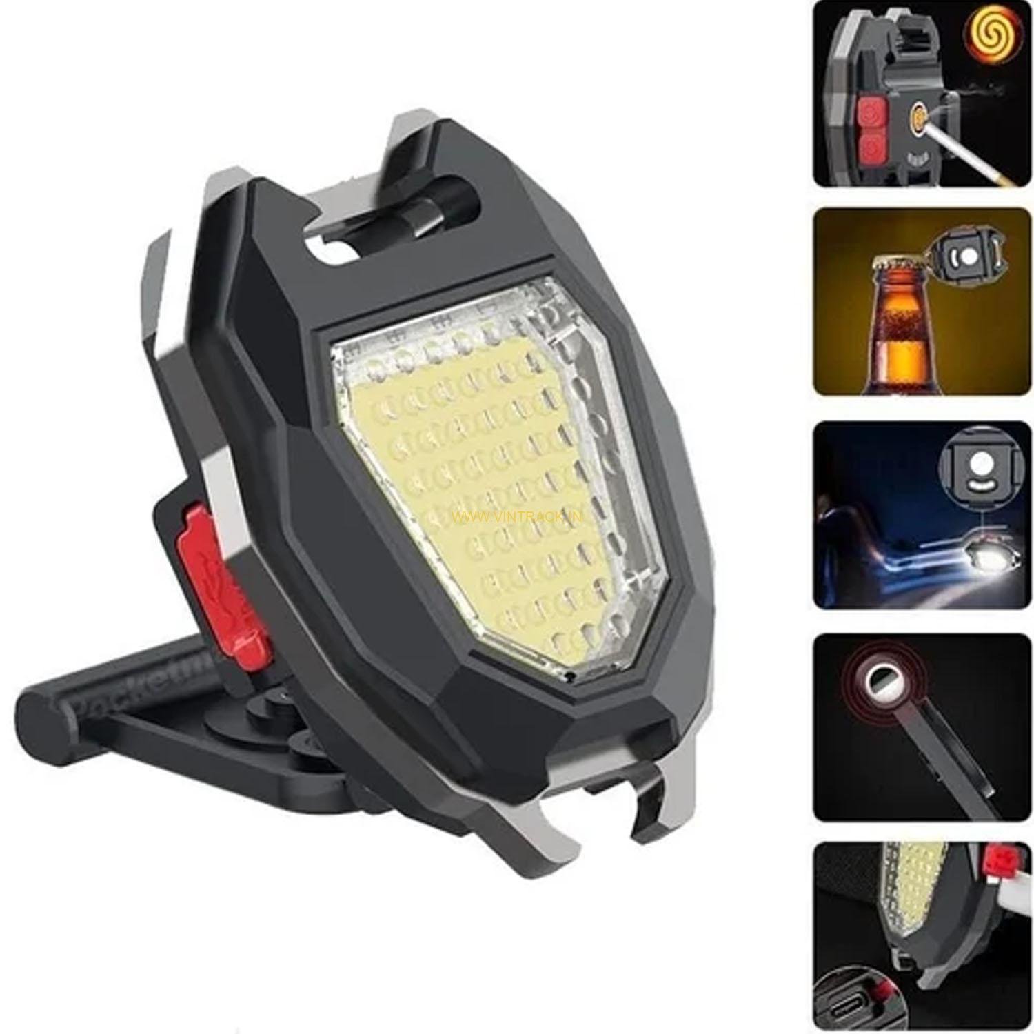 Portable Bright LED Keychain COB Light with 6 Lighting Modes & Cigar Lighter LED Front Light (Black) - Image 4