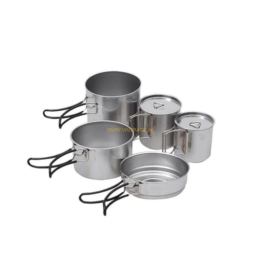 Camping Cookware Mess Kit – 5-Piece Stainless Steel Outdoor Cookware Set for Hiking, Trekking, Picnic & Travel