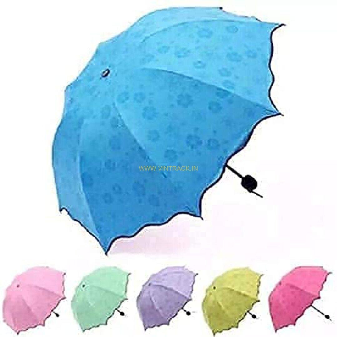 Unisex Changing Magic Blossoms 3-Fold Umbrella – Water-Activated Magic Print for Sun & Rain Protection