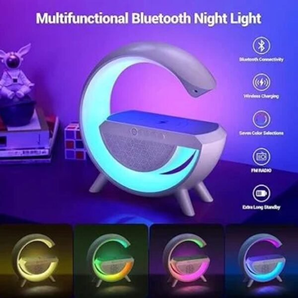 G Speaker Lamp - APP Control 3 in 1 Multi-Function Bluetooth Speaker with Wireless Fast Charging, RGB Light and Sunrise Alarm Clock for Bedroom & Bedside Table Wireless Charger Lamp - Image 5