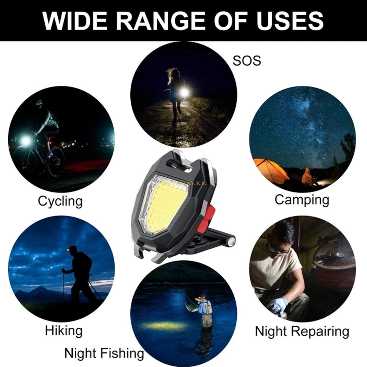 Portable Bright LED Keychain COB Light with 6 Lighting Modes & Cigar Lighter LED Front Light (Black) - Image 5