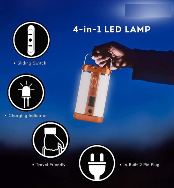 Rocklight 4 Tube 360° Extra Bright Emergency Light | 6-Hour Rechargeable Lantern for Home, Camping, Outdoor & Power Cuts - Image 3