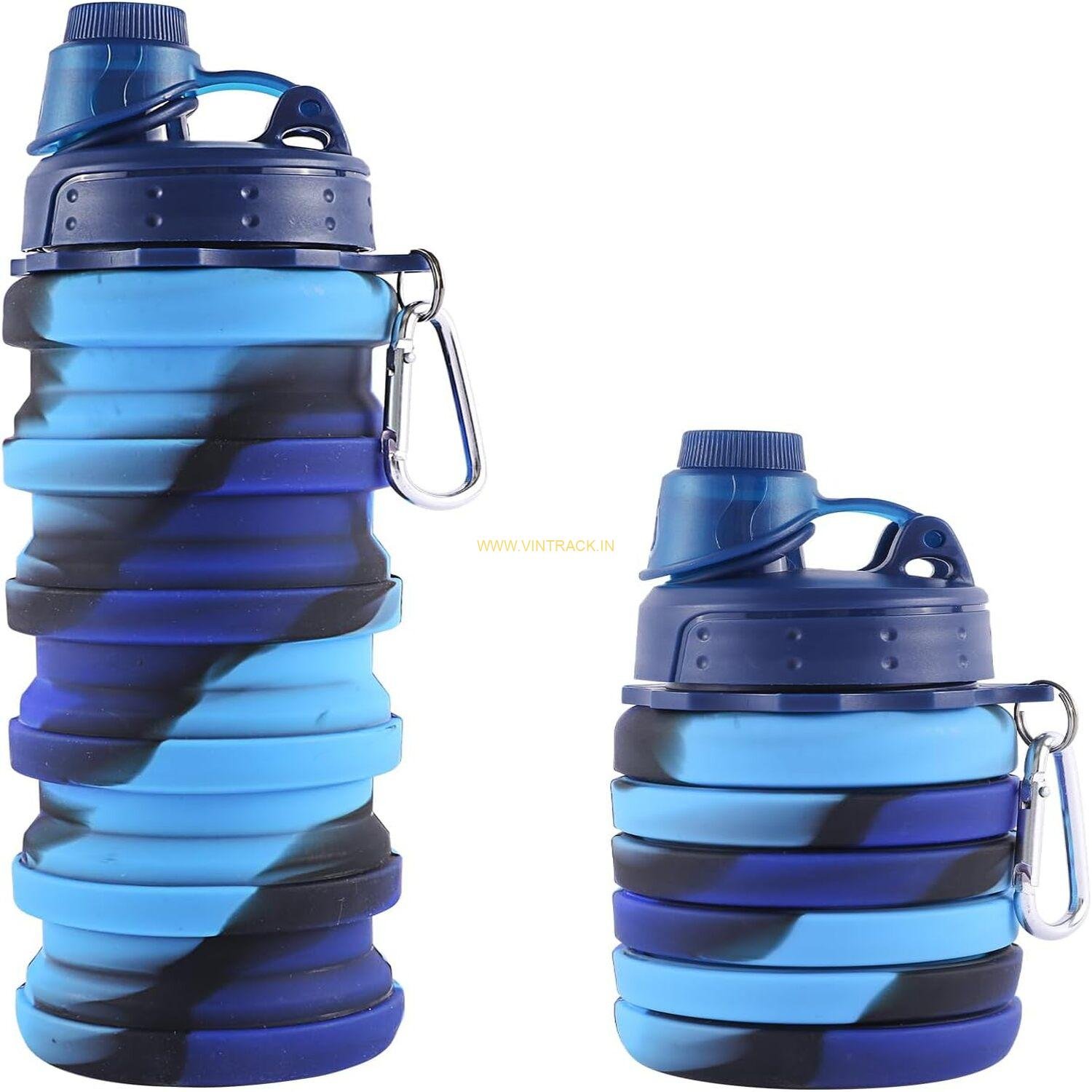 Silicone Sipper Water Bottle for Kids – 500mL Foldable Sports, Trekking, Cycling, Gym & School Water Bottle with Snap Hook