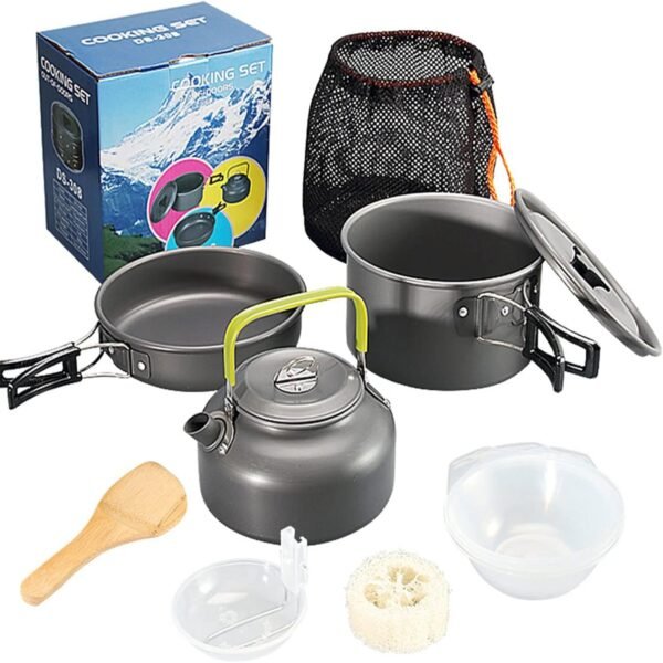 Camping Cooking Utensils Set with Tea Kettle | Portable Cookware for 2–3 Person Outdoor Cooking & Hiking