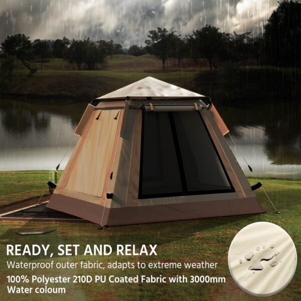 Outdoor Auto Tent – Water-Resistant Portable Instant Big Bird Tent for 3-4 Person Camping, Hiking & Trekking (Beige) - Image 4