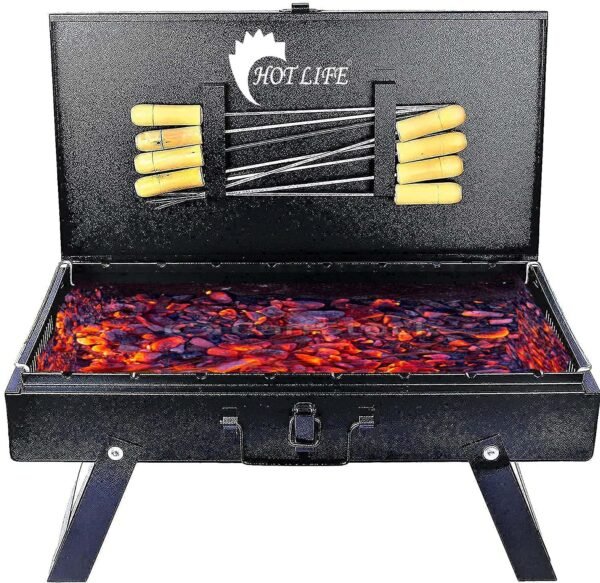 Camping Foldable Suitcase Barbecue Grill | Portable Outdoor BBQ with Gloves, Skewers & Tong - Image 4