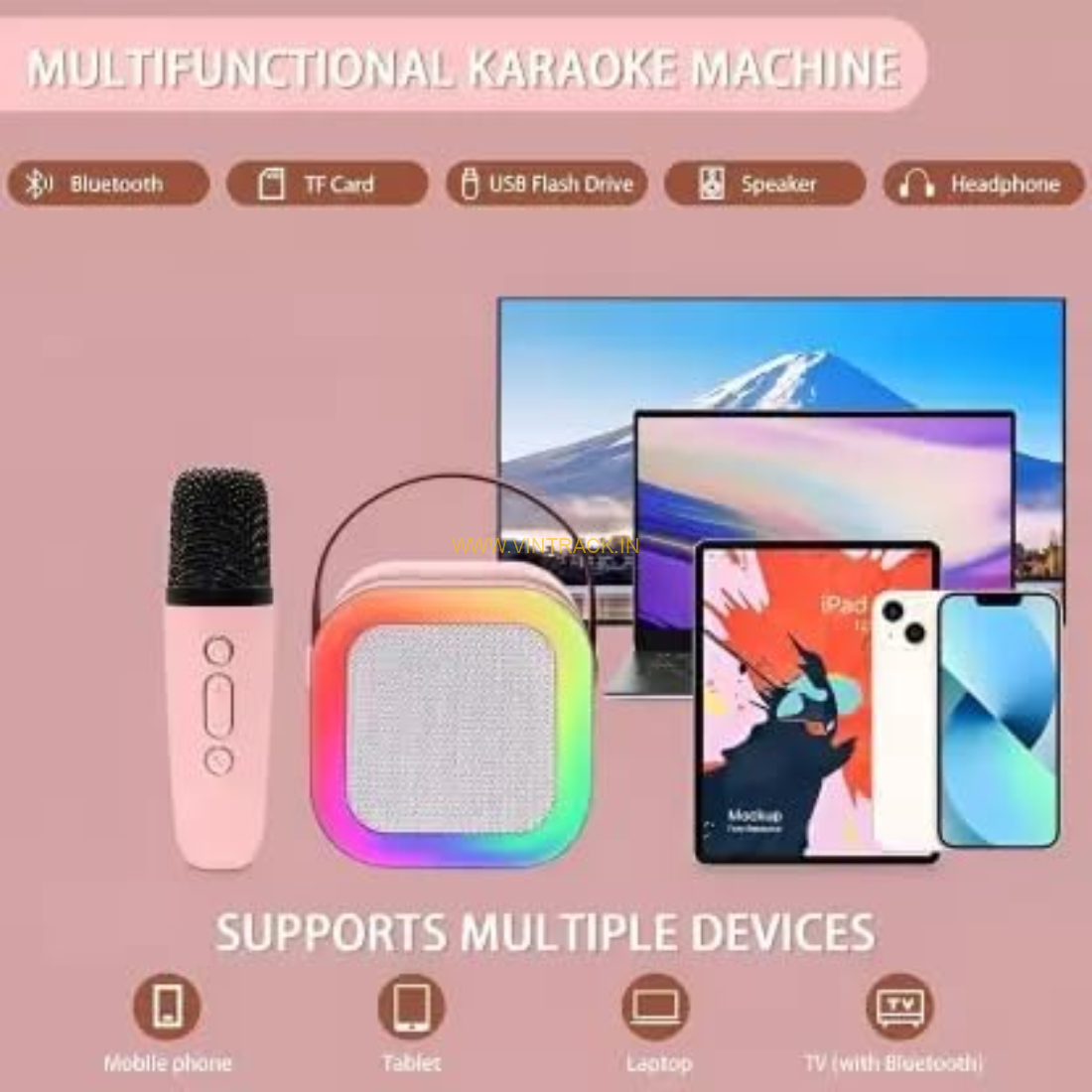 Mini Portable Bluetooth Karaoke Speaker with Wireless Microphone – Dynamic Lights, Perfect for Birthday Gifts, Home KTV, Outdoor & Travel - Image 4