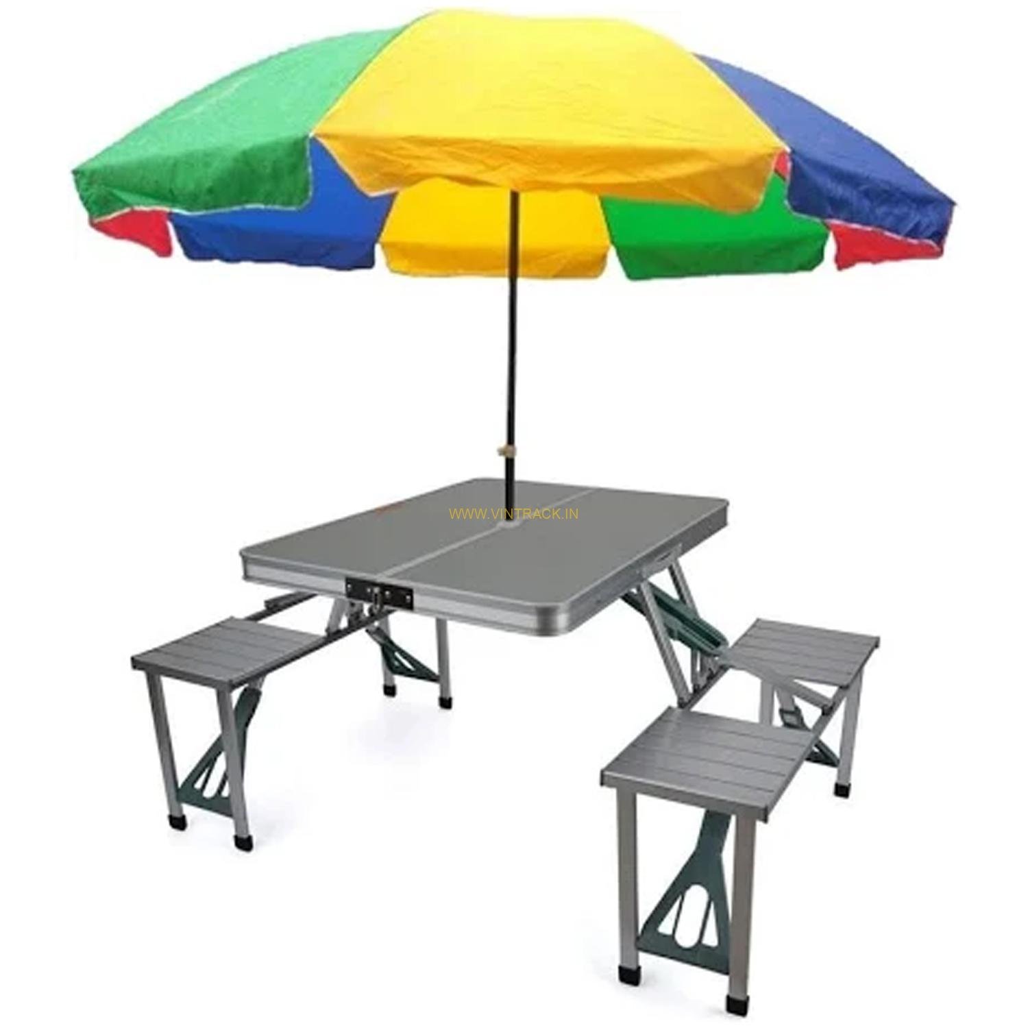 Aluminium Portable Folding Table 4-Seater with Umbrella | Lightweight Outdoor Picnic Table for Camping, Garden, Travel & Events