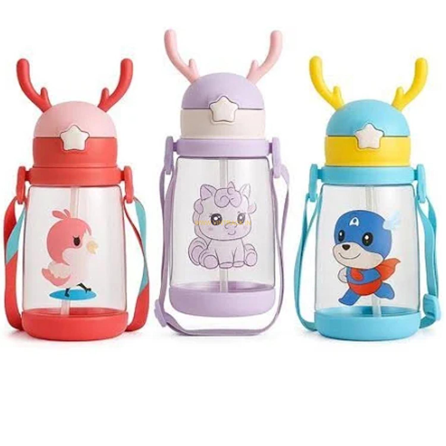 Kids Water Bottle – BPA-Free Leak-Proof Sipper Bottle for School, Travel & Home | Cute Design with Straw & Carry Handle for Boys & Girls