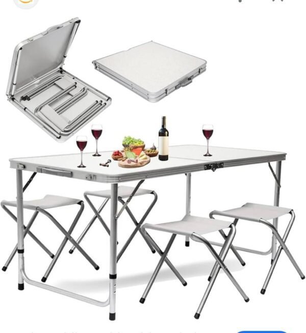 Camping Table with 4 Stools, Aluminium Alloy Portable Folding Picnic Table for Camping Hiking with umbrella