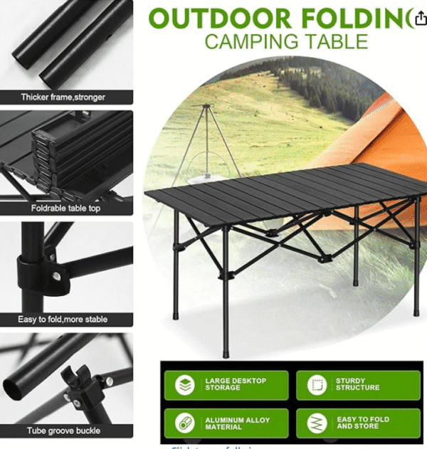 Outdoor Camping Folding Table，Lightweight Folding with Aluminum Top and Carry Bag, Easy to Carry, Perfect for Outdoor, Picnic, Cooking, Beach,... - Image 5