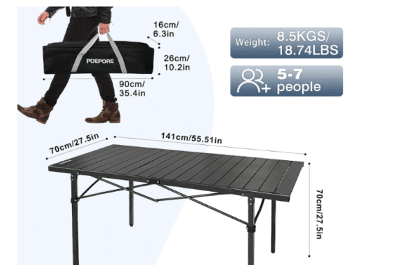 Large Outdoor Camping Folding Table，Lightweight Folding with Aluminum Top and Carry Bag, Easy to Carry, Perfect for Outdoor, Picnic, Cooking, Beach,... - Image 5