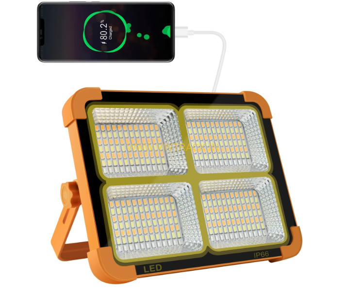 Portable 30W LED Work Light - Solar Powered, 19200mAh, 15000 LM, Stepless Brightness, Rechargeable, Emergency & Hurricane Ready (Orange)Power Output: 30W