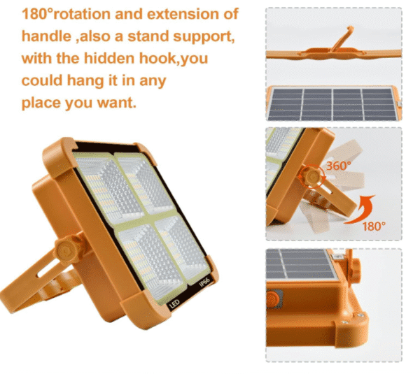 Portable 30W LED Work Light - Solar Powered, 19200mAh, 15000 LM, Stepless Brightness, Rechargeable, Emergency & Hurricane Ready (Orange)Power Output: 30W - Image 6