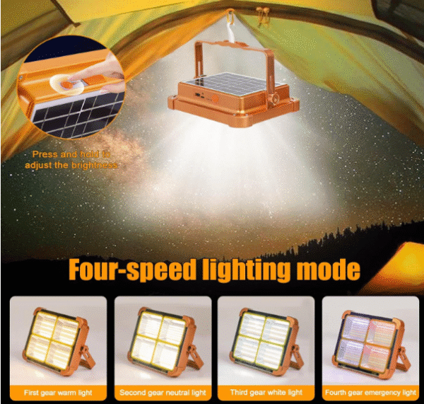 Portable 30W LED Work Light - Solar Powered, 19200mAh, 15000 LM, Stepless Brightness, Rechargeable, Emergency & Hurricane Ready (Orange)Power Output: 30W - Image 7