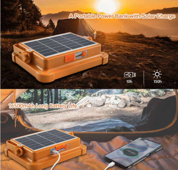 Portable 30W LED Work Light - Solar Powered, 19200mAh, 15000 LM, Stepless Brightness, Rechargeable, Emergency & Hurricane Ready (Orange)Power Output: 30W - Image 9