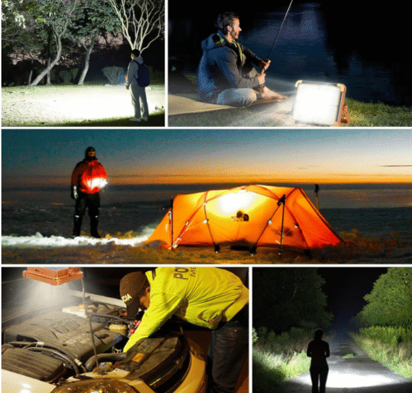 Portable 30W LED Work Light - Solar Powered, 19200mAh, 15000 LM, Stepless Brightness, Rechargeable, Emergency & Hurricane Ready (Orange)Power Output: 30W - Image 10
