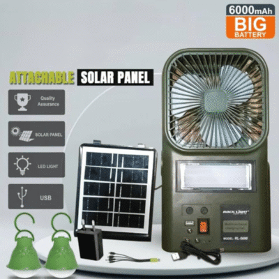 Attachable 𝑺𝒐𝒍𝒂𝒓 𝑷𝒂𝒏𝒆𝒍 𝑭𝒂𝒏 𝒘𝒊𝒕𝒉 𝑳𝑬𝑫 Light | 2 LED Bulbs, Quality Assurance | Solar Outdoor Fan & Light for Camping |