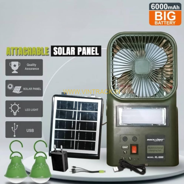 Attachable 𝑺𝒐𝒍𝒂𝒓 𝑷𝒂𝒏𝒆𝒍 𝑭𝒂𝒏 𝒘𝒊𝒕𝒉 𝑳𝑬𝑫 Light | 2 LED Bulbs, Quality Assurance | Solar Outdoor Fan & Light for Camping |