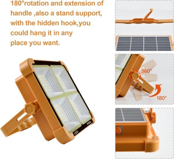 Portable 30W LED Work Light - Solar Powered, 19200mAh, 15000 LM, Stepless Brightness, Rechargeable, Emergency & Hurricane Ready (Orange)Power Output: 30W - Image 2
