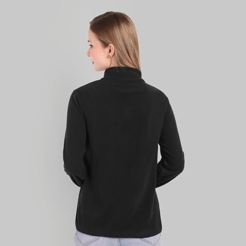Women's Fleece Half Zip Pullover Jacket – Warm Lightweight Soft Outerwear Sweatshirt for Hiking, Travel & Everyday Wear – Black (in, Alpha, XL, Regular) - Image 5