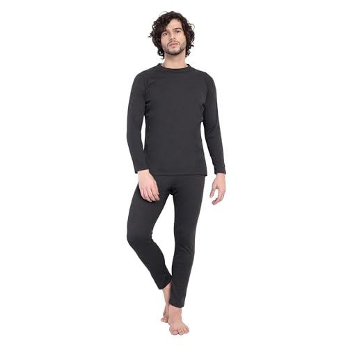 Men's Fleece Thermal Upper Base Layer, Soft Stretchable Winter Inner Wear, Lightweight Heat Retention Top for Cold Weather, Trekking, Outdoor Activities Black (M)