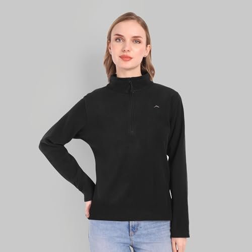 Women's Fleece Half Zip Pullover Jacket – Warm Lightweight Soft Outerwear Sweatshirt for Hiking, Travel & Everyday Wear – Black (in, Alpha, XL, Regular) - Image 3