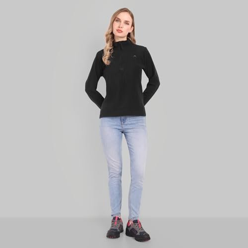 Women's Fleece Half Zip Pullover Jacket – Warm Lightweight Soft Outerwear Sweatshirt for Hiking, Travel & Everyday Wear – Black (in, Alpha, XL, Regular) - Image 2