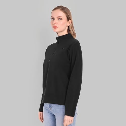 Women's Fleece Half Zip Pullover Jacket – Warm Lightweight Soft Outerwear Sweatshirt for Hiking, Travel & Everyday Wear – Black (in, Alpha, XL, Regular) - Image 4