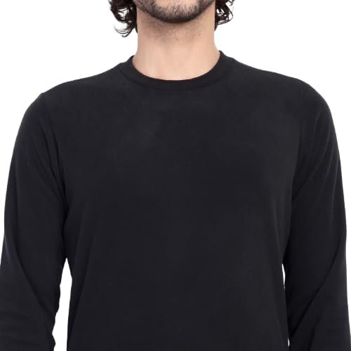 Buy Men's Fleece Thermal Upper, Black Round Neck Full Sleeve Base Layer, Lightweight Winter Inner Wear for Trekking and Outdoor Activities (in, Alpha, L, Regular)